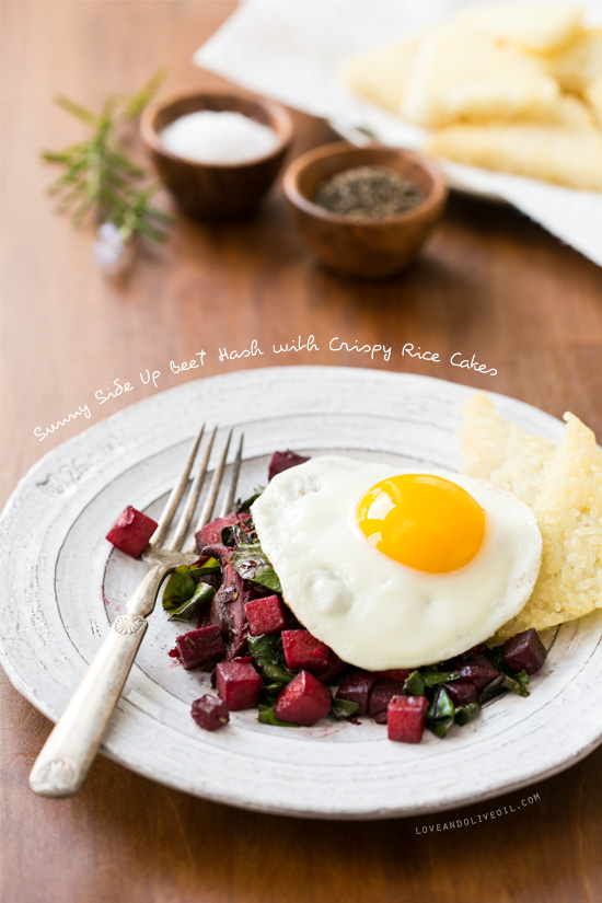 GENEKITCHEN - Sunny Side Up Beet Hash with Crispy Rice Cakes