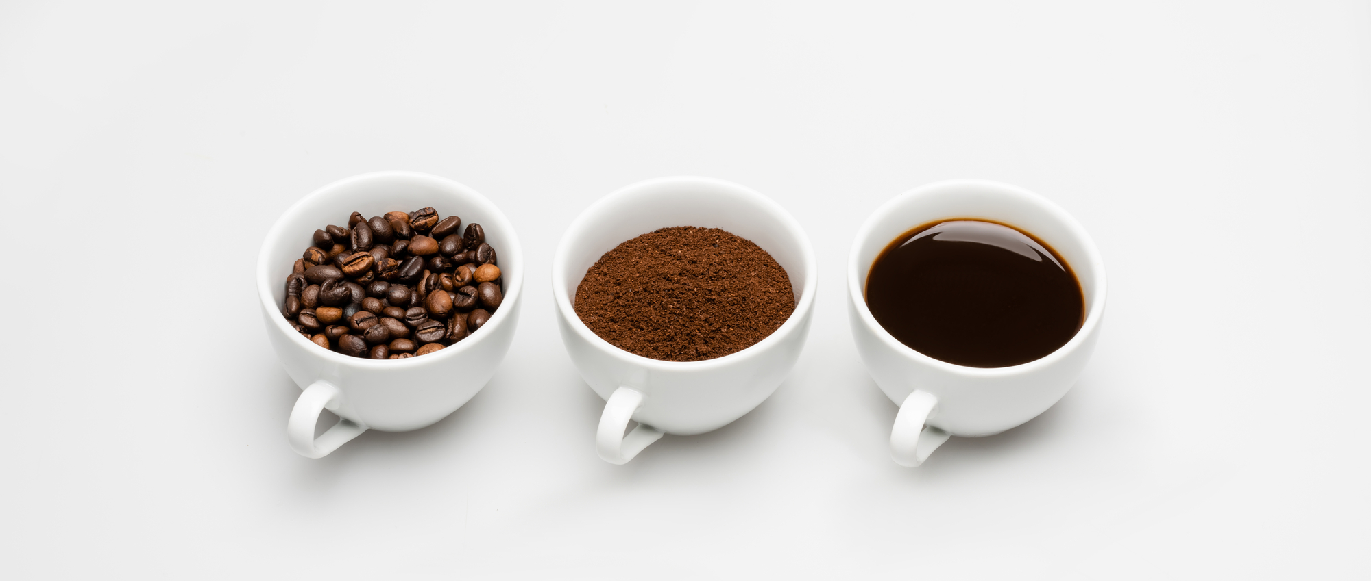 Coffee beans, coffee grounds, coffee drink